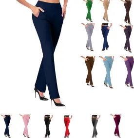 2025New Work Pants for Women Stretch Business Casual Wide Leg Dress Pants, High Waist Bell Bottoms