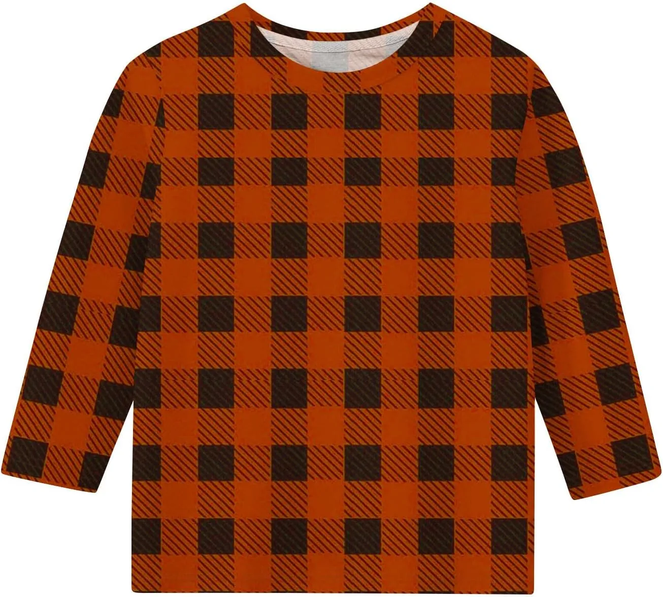 3/4 Length Sleeve Girls Tops Cute Plaid Print Tees Basic Crewneck Tops Trendy Blouses Back to School Outfits for Girls