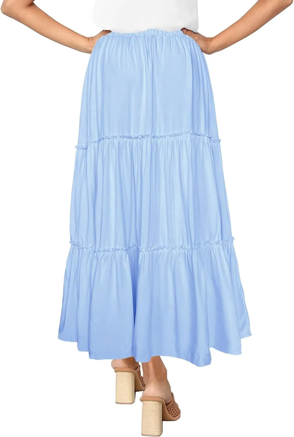 Afibi Womens High Waist A Line Ruffle Swing Long Maxi Skirt with Pockets