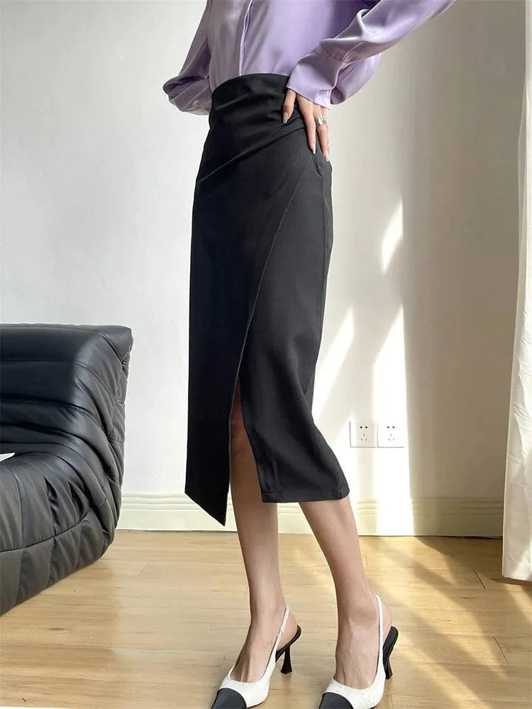 Amari High Waist Ruched Detail Wrap Hem Skirt