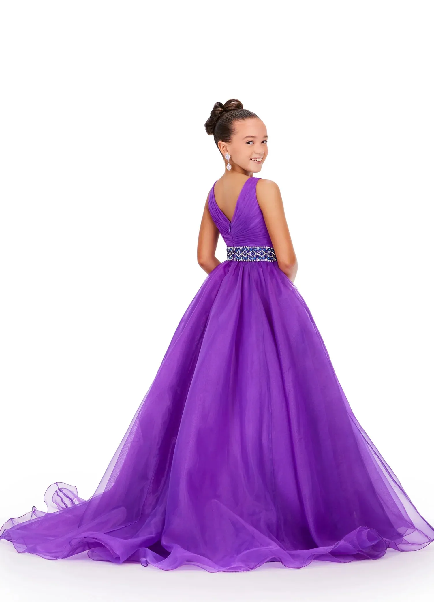 Ashley Lauren Kids 8249 Size 8 Yellow Girls Organza A Line Pageant Dress Ballgown V Neck Crystal Belt