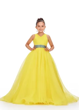 Ashley Lauren Kids 8249 Size 8 Yellow Girls Organza A Line Pageant Dress Ballgown V Neck Crystal Belt