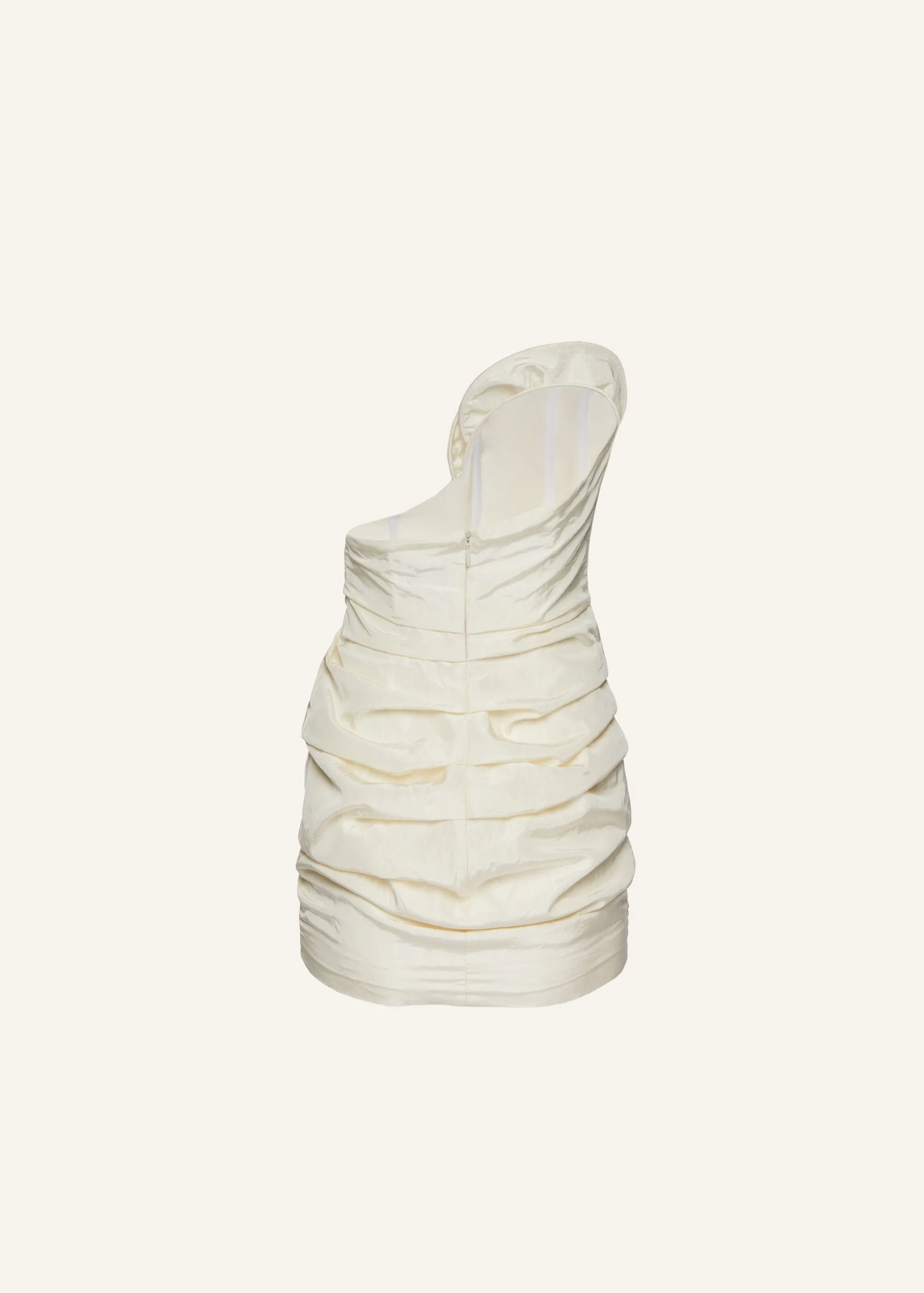 Asymmetrical strapless rose dress in cream