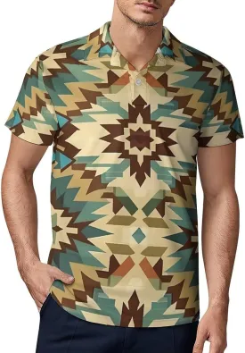 Aztec Style Vintage Bohemian Men's Polo Shirt Short Sleeve T Shirt Casual Summer Golf Shirt Athletic Top