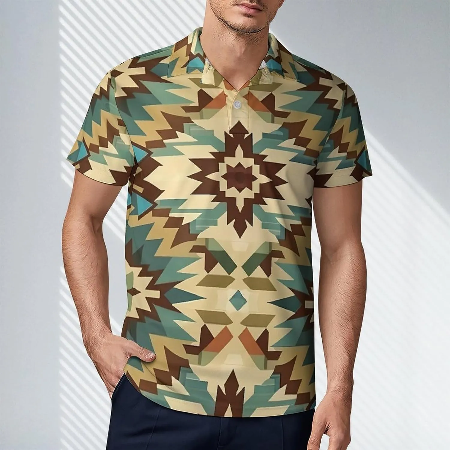 Aztec Style Vintage Bohemian Men's Polo Shirt Short Sleeve T Shirt Casual Summer Golf Shirt Athletic Top