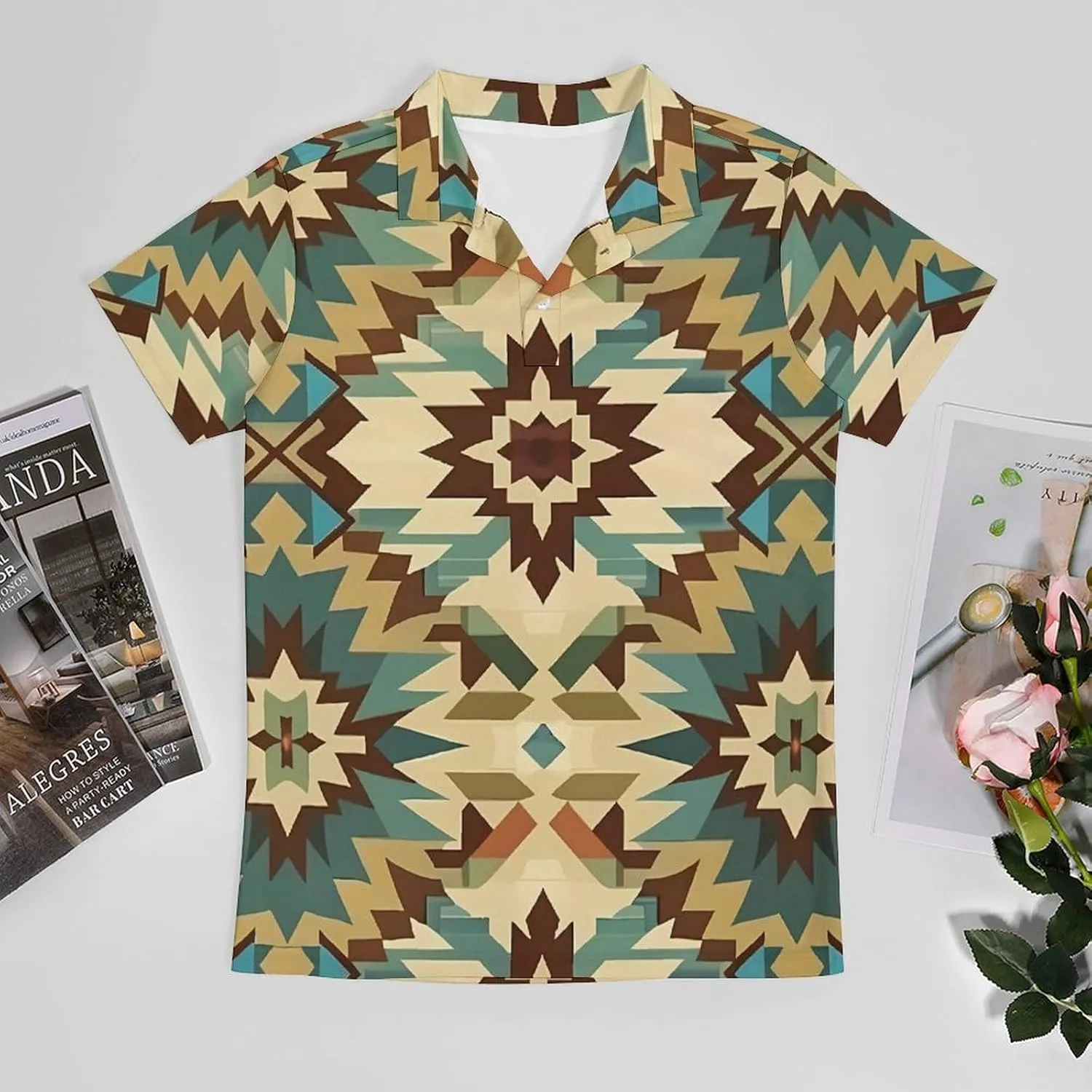 Aztec Style Vintage Bohemian Men's Polo Shirt Short Sleeve T Shirt Casual Summer Golf Shirt Athletic Top