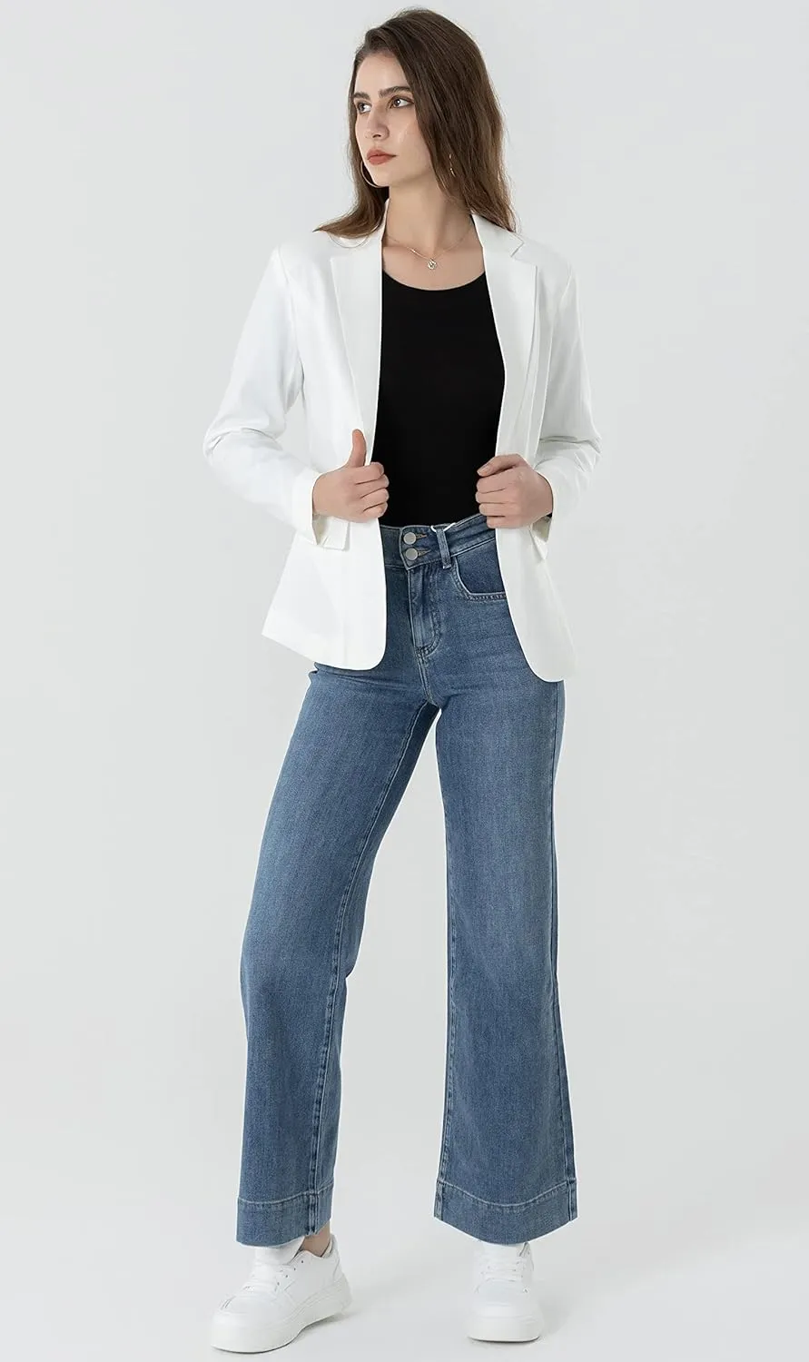 Beninos Womens Business Casual Blazer Office Work Solid Suit Jacket
