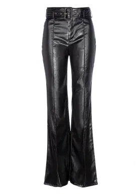 Black Vegan Leather Bell Bottoms with Belt