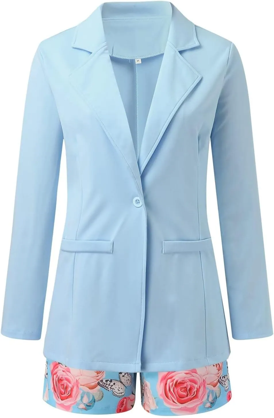 Blazer Sets Women 2 Piece Outfits with Belt Long Sleeve Coat Casual Office Blazers Jackets Shorts Suit, Small
