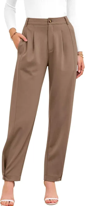 BTFBM Women's 2025 Casual Button Down Pants Elastic High Waist Business Work Trousers Long Straight Slacks with Pockets