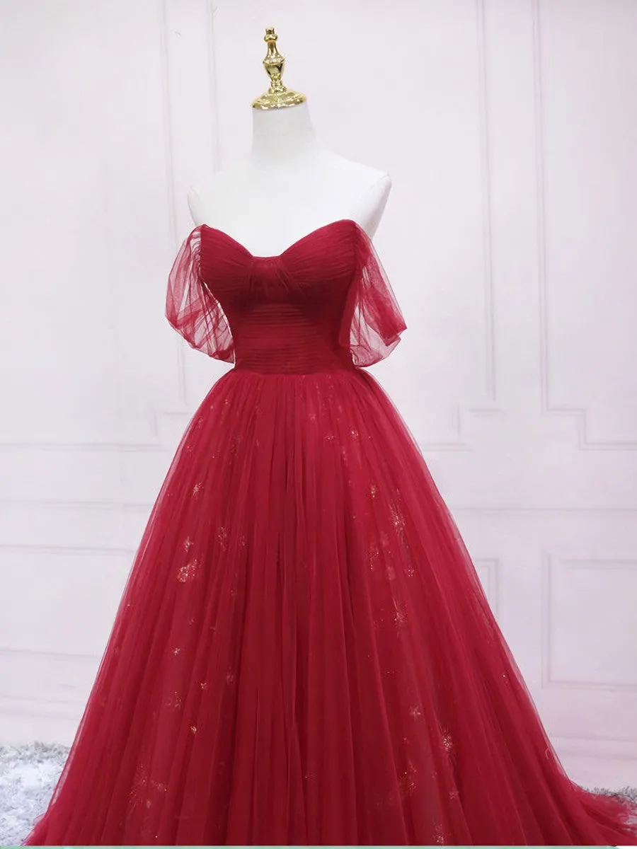 Burgundy Tulle Long Prom Dress Burgundy Evening Dress