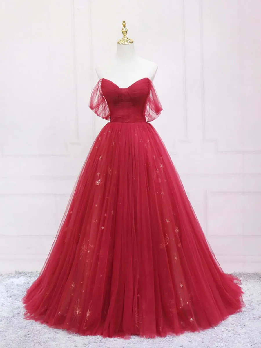 Burgundy Tulle Long Prom Dress Burgundy Evening Dress