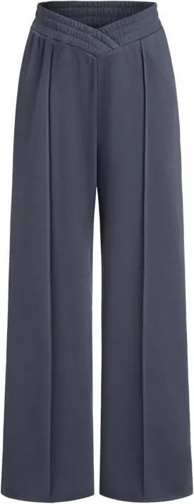 CIDER Mid Rise Solid Pleated Elastic Waist Wide Leg Trousers