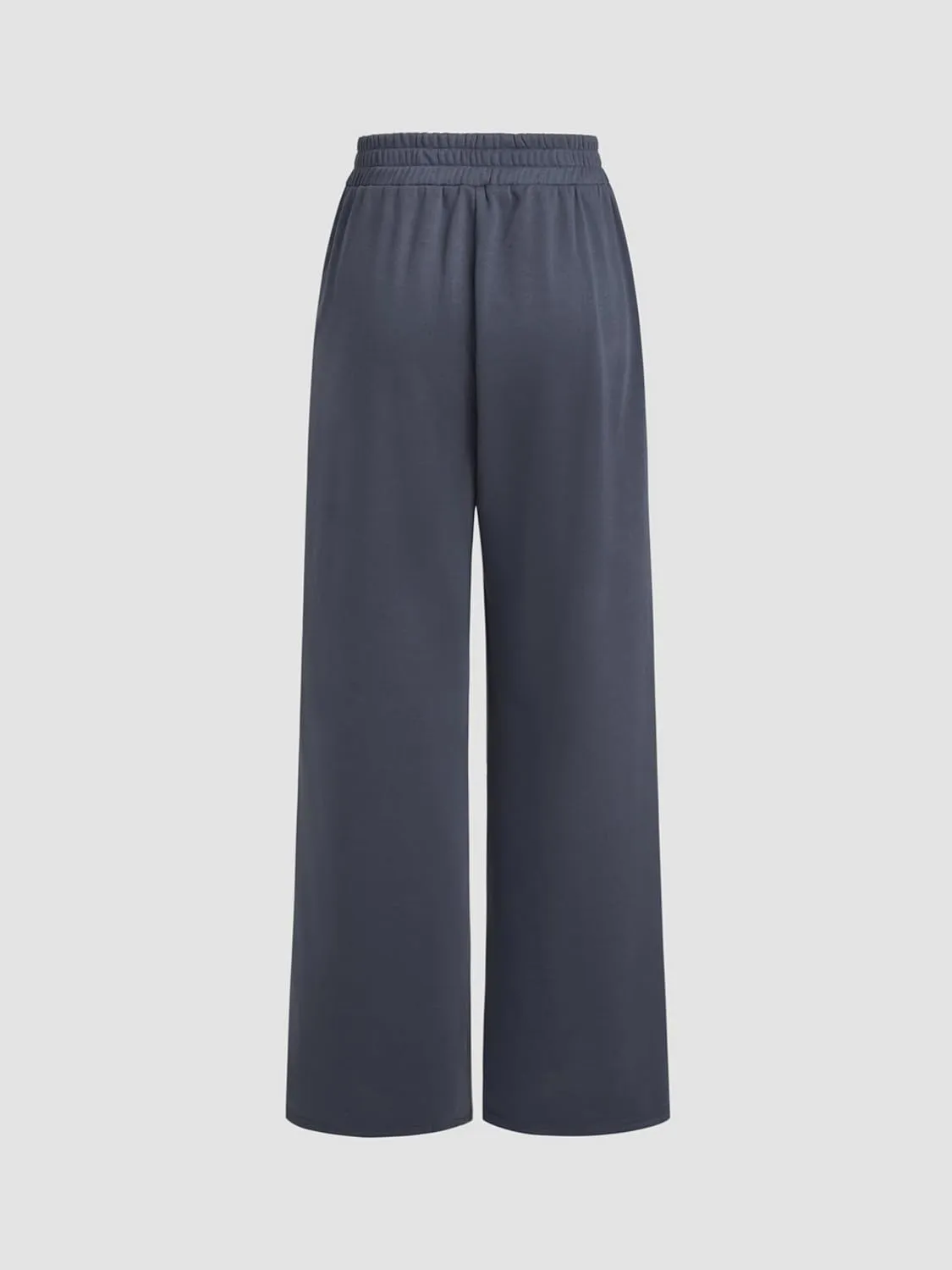 CIDER Mid Rise Solid Pleated Elastic Waist Wide Leg Trousers