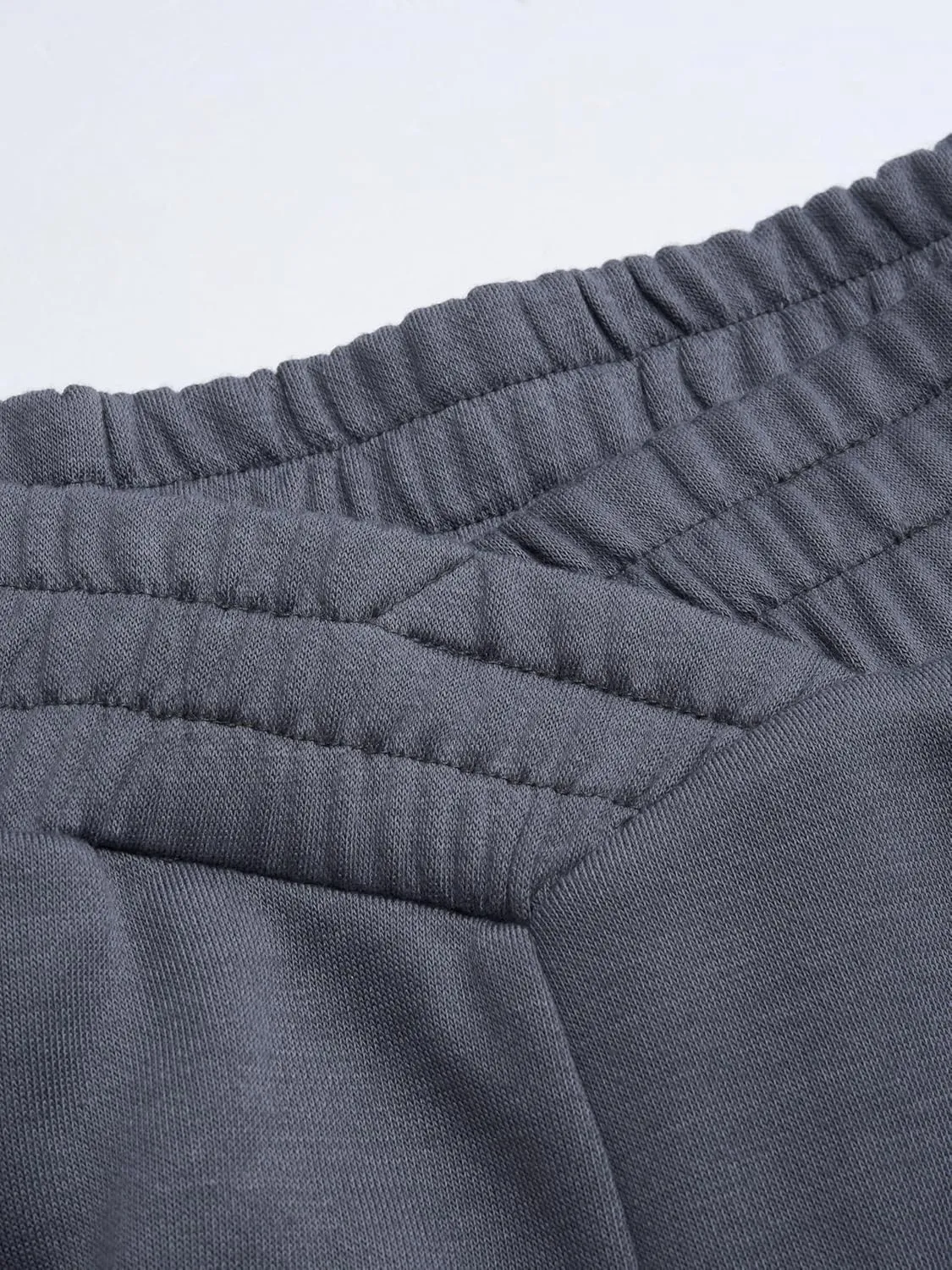 CIDER Mid Rise Solid Pleated Elastic Waist Wide Leg Trousers