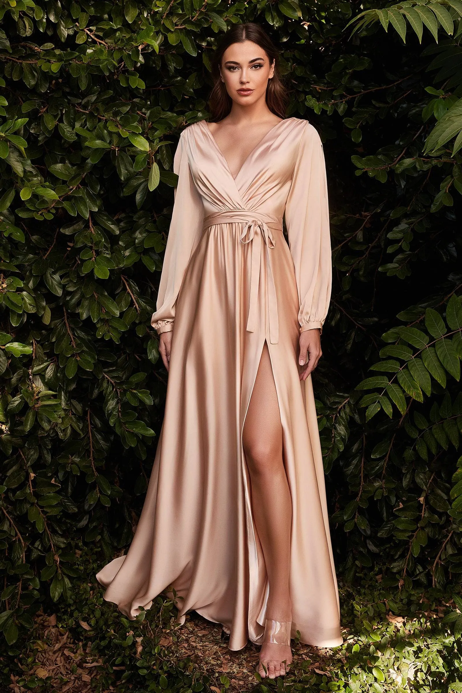 Cinderella Divine 7475 Long Sleeve Slit Leg Dress