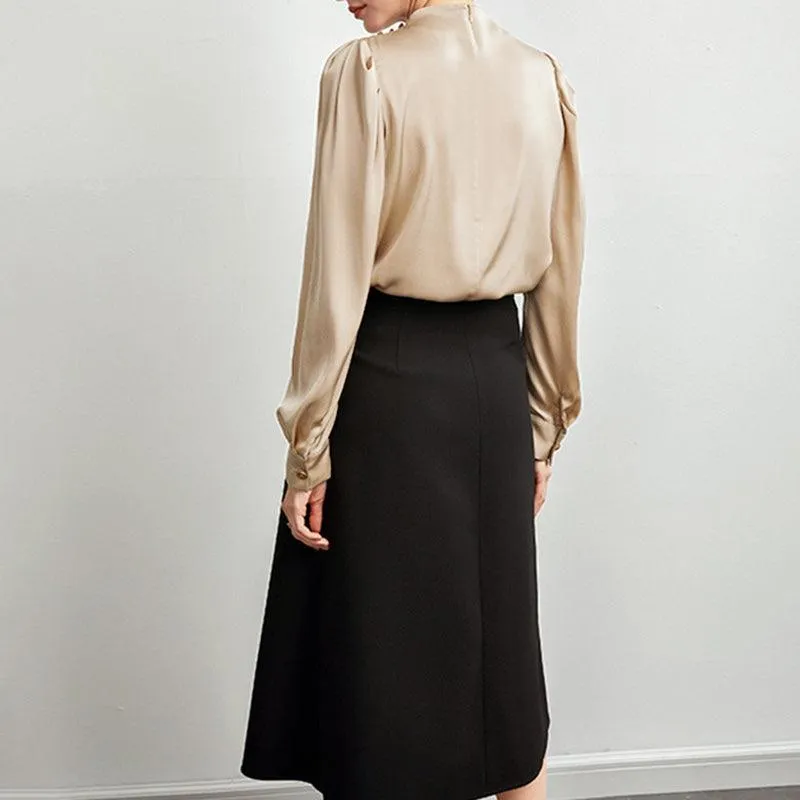 Classy Womens Silk Blouse 100% Mulberry Silk Top Chic Long Sleeves Silk Shirt