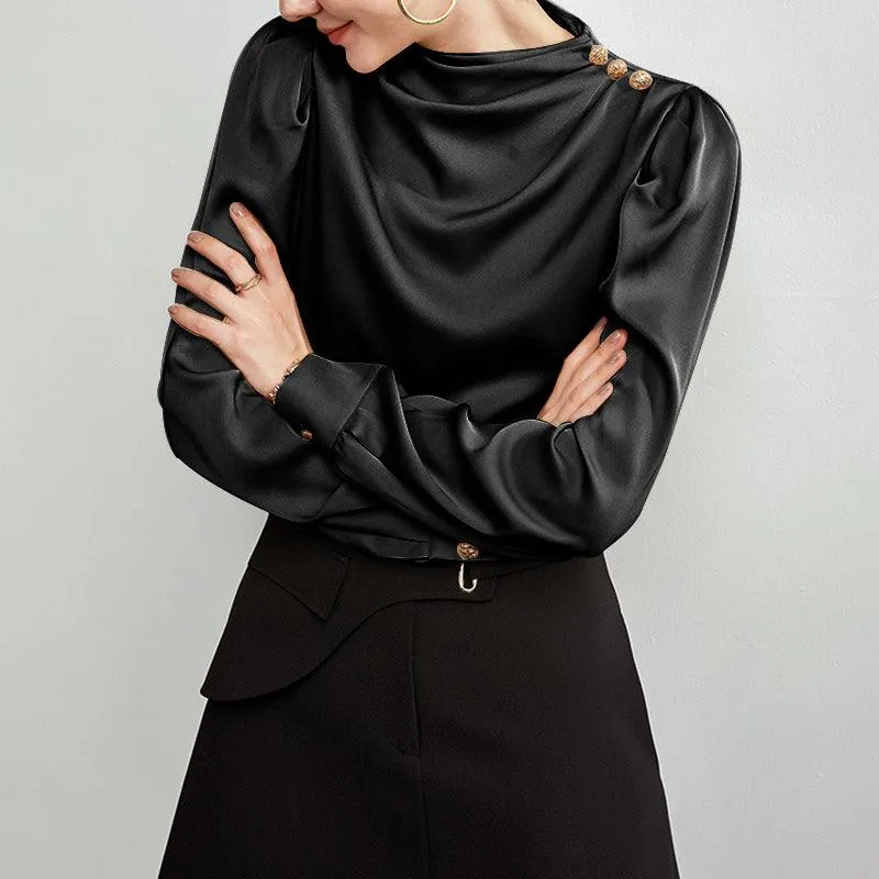 Classy Womens Silk Blouse 100% Mulberry Silk Top Chic Long Sleeves Silk Shirt
