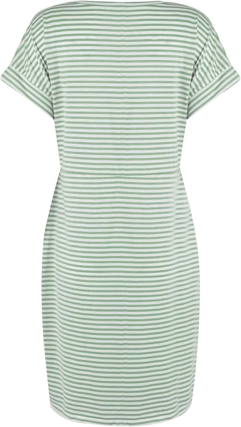 Cotton T Shirt Dresses for Women 2024 Cute Striped Summer Dress Tie Waist Casual Sun Dresses with Pockets