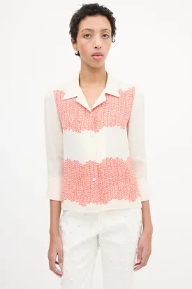 Cream & Red Silk Printed Shirt