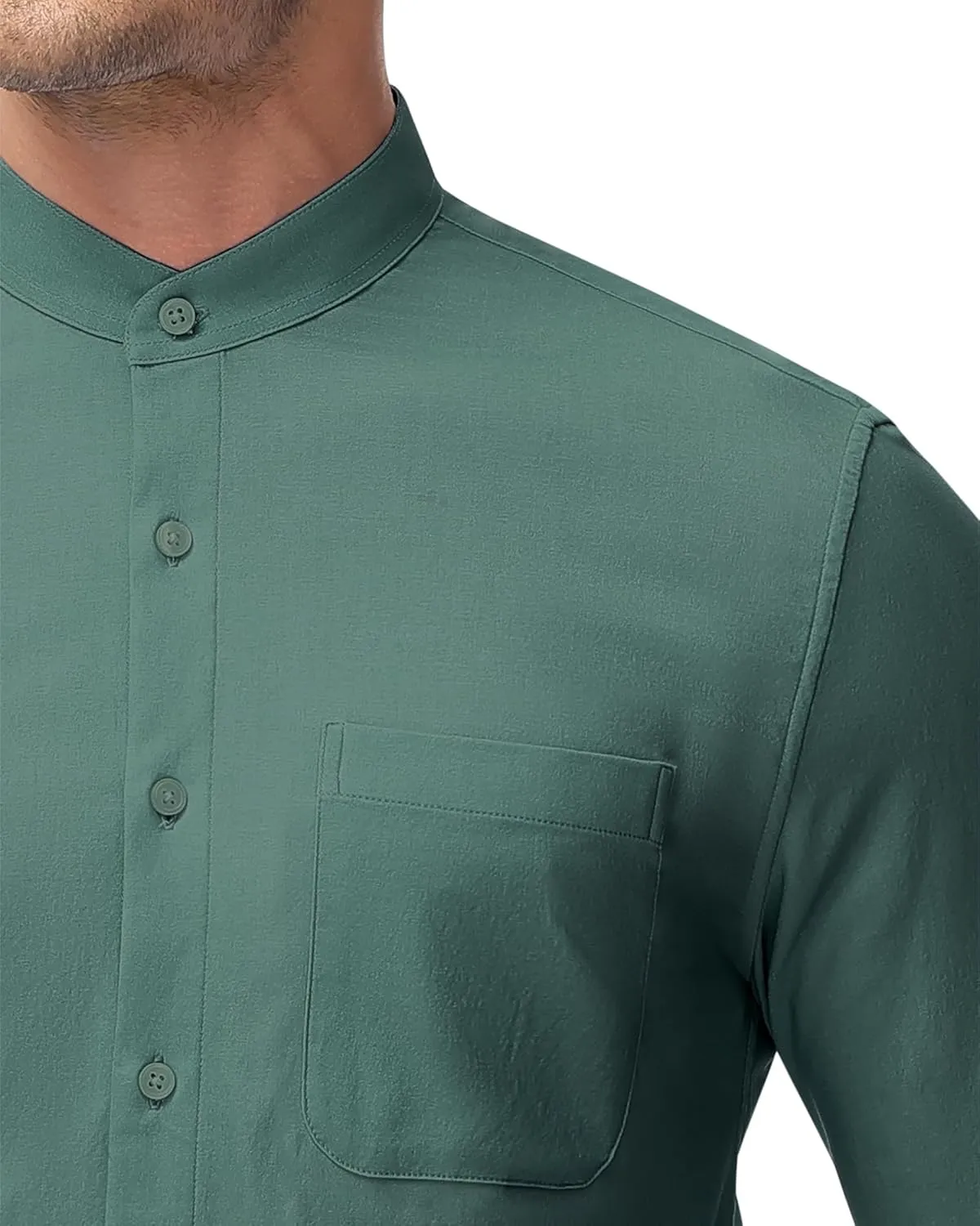 DEMEANOR Band Collar Dress Shirts for Men Stretch Dress Shirts Collarless Button Down Long Sleeve Shirts Muscle Fit