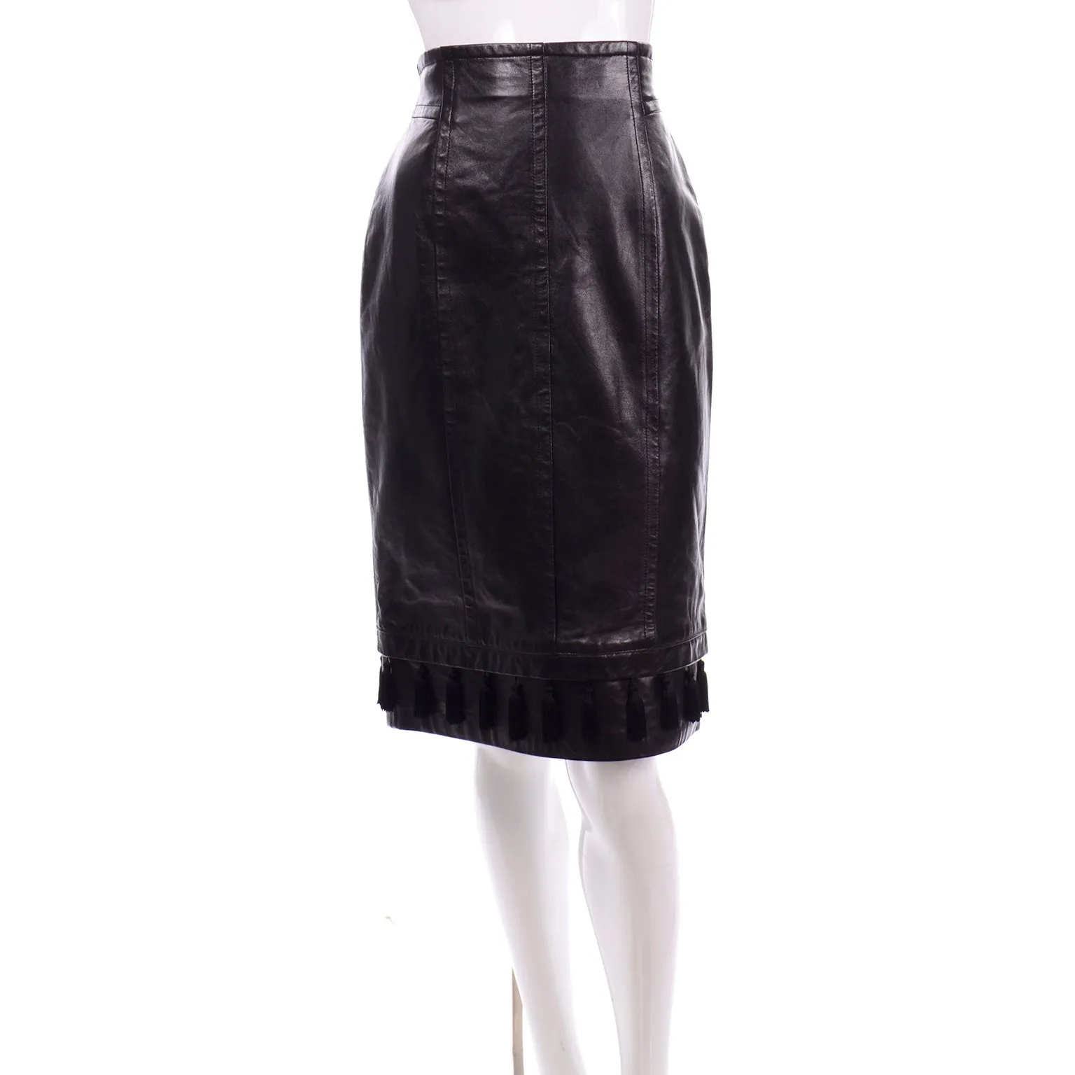 Escada Margaretha Ley Black Leather Tassel Skirt Deadstock New W Tags