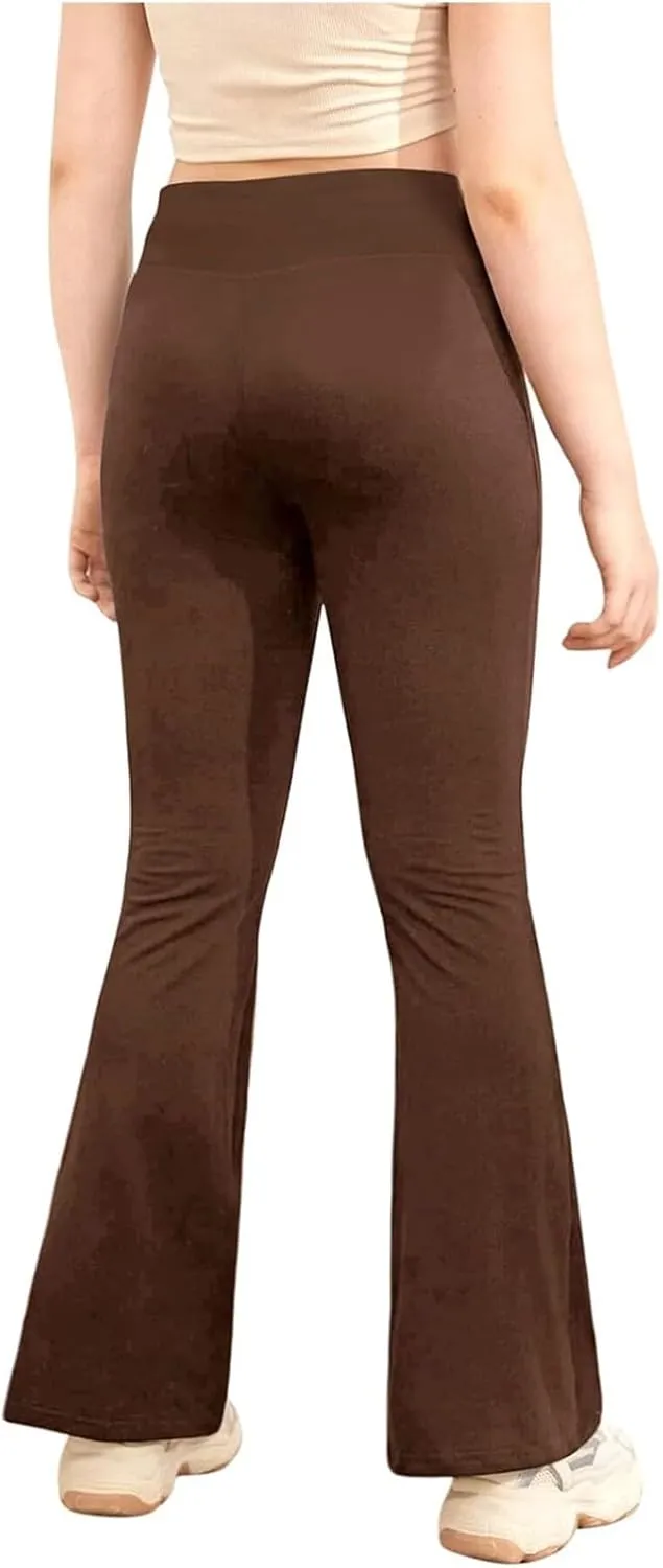 Girls Crossover Bell Bottoms Leggings High Waisted Solid Yoga Pants Kids Bootcut Flare Trousers Stretchy Dance Pants