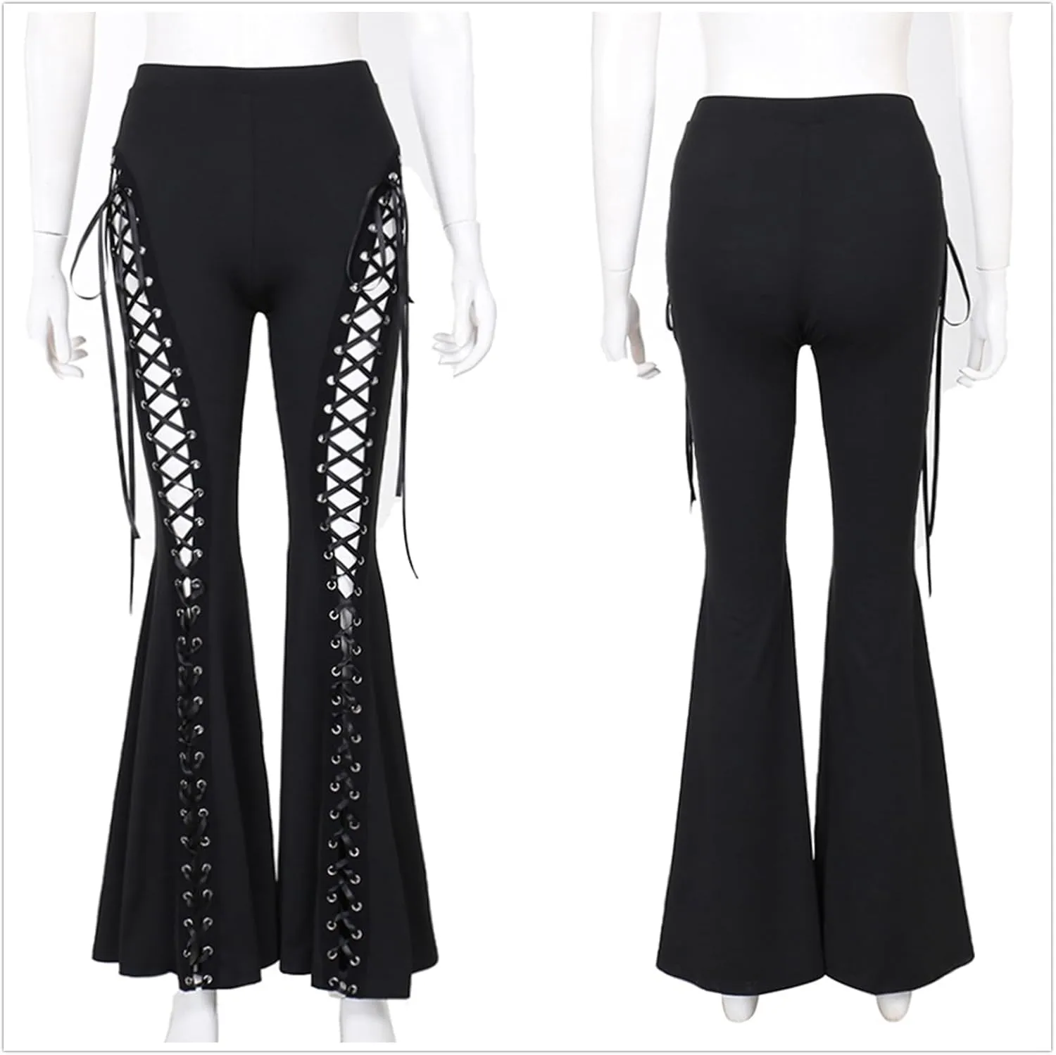 Gothic Bottom Pants for Women Punk Wide Leg Rave Goth Disco Festival