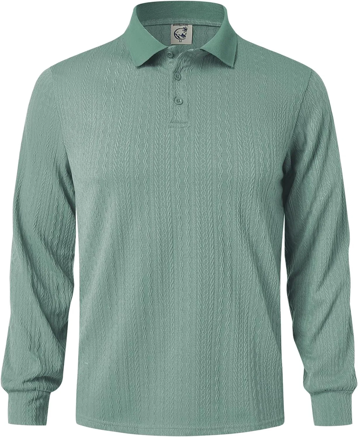 Hardaddy Men's Long Sleeve Textured Polo Shirts Casual T-Shirts Lightweight Collar Shirts