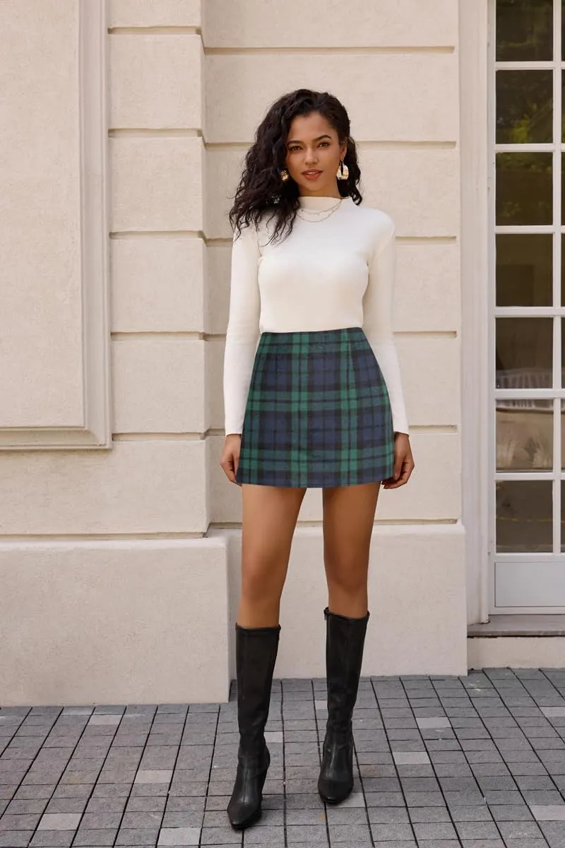 Kate Kasin 2025 Plaid Pencil Skirts for Women High Waisted Casual Stretch Bodycon Mini Skirt