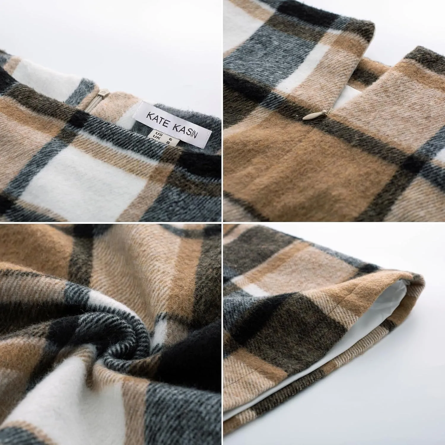 Kate Kasin 2025 Plaid Pencil Skirts for Women High Waisted Casual Stretch Bodycon Mini Skirt