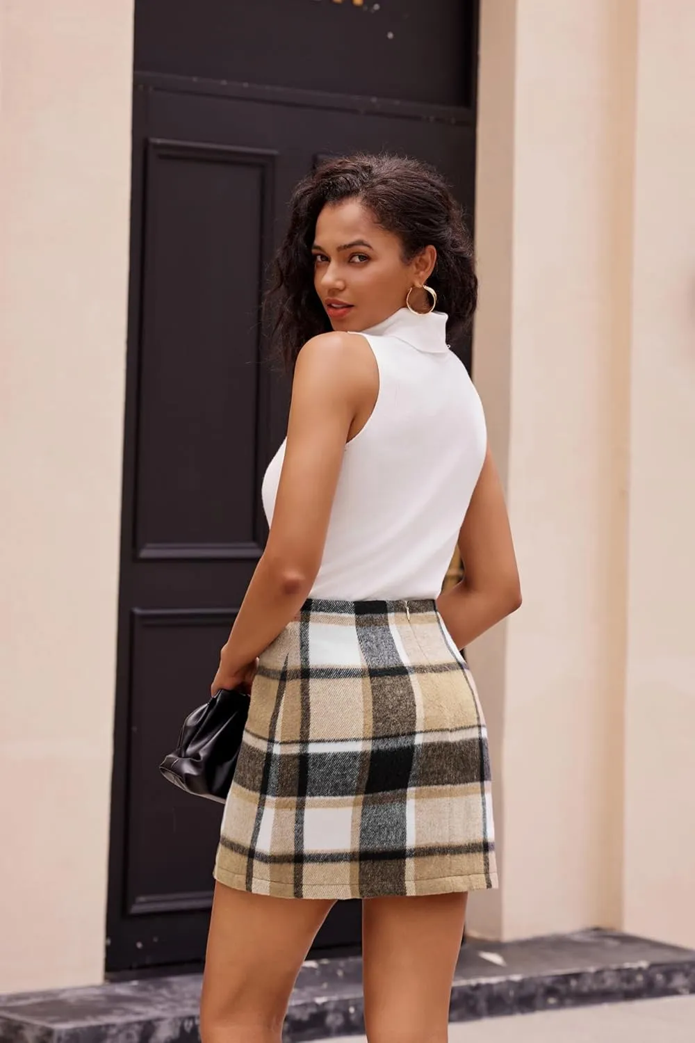 Kate Kasin 2025 Plaid Pencil Skirts for Women High Waisted Casual Stretch Bodycon Mini Skirt