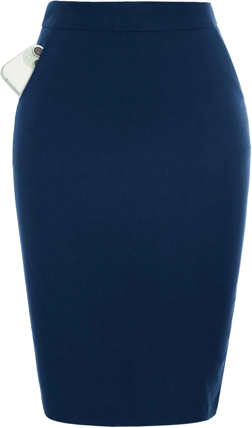 Kate Kasin Womens Knee Length Elastic Waist Basic Stretchy Bodycon Business Pencil Skirt