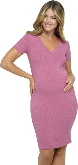 LaClef Women's Maternity Short Sleeve T-Shirt Rib Dress