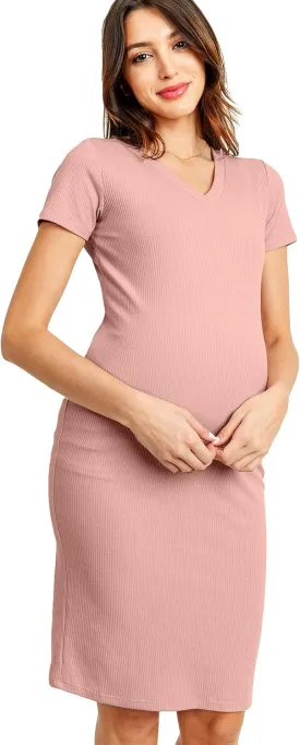 LaClef Women's Maternity Short Sleeve T-Shirt Rib Dress
