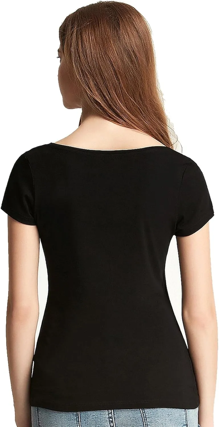 Liang Rou Women's Mini-Ribbed Stretch Scoop Neck T-Shirt