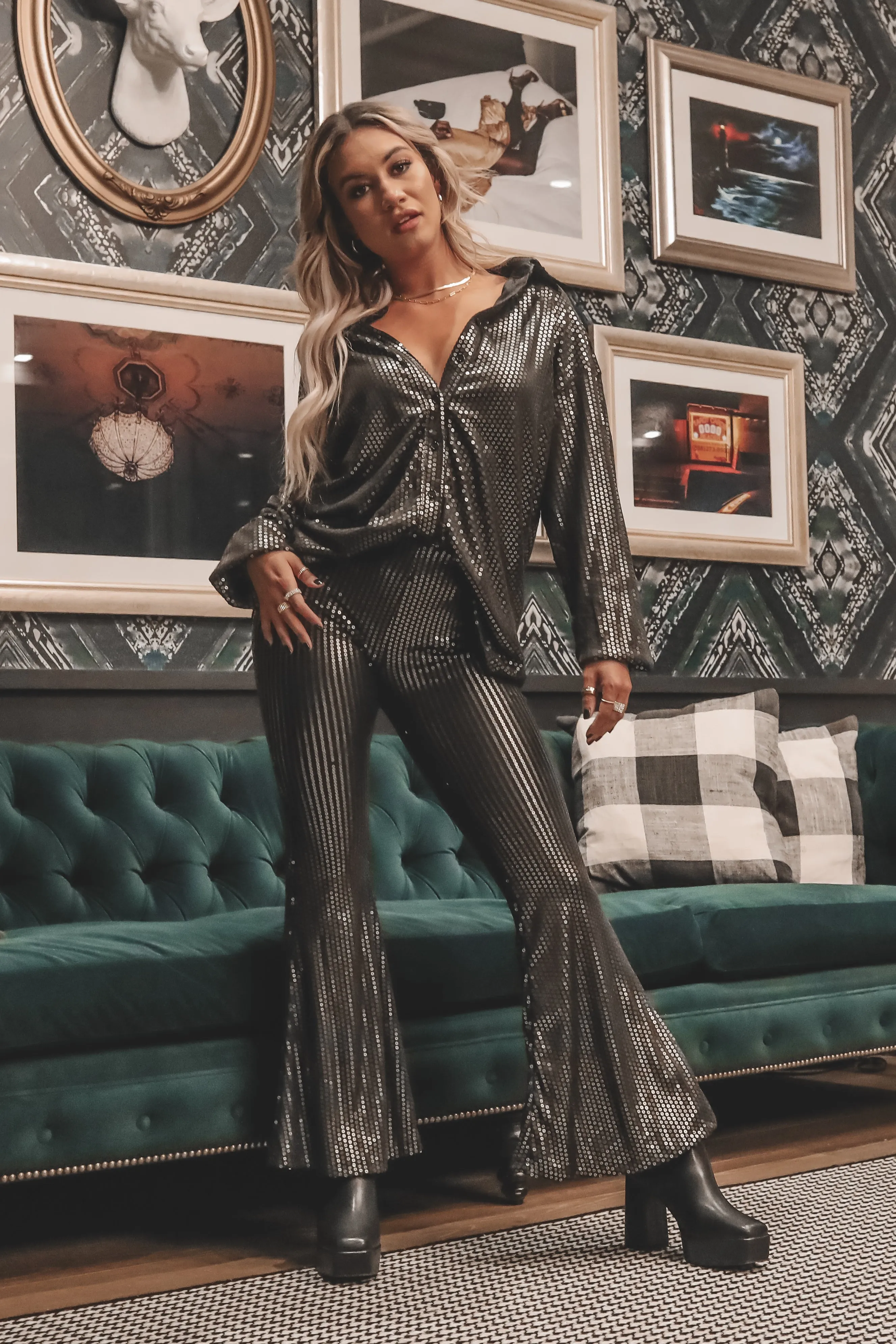 Light Up The Whole Room Sequin Button Up Top