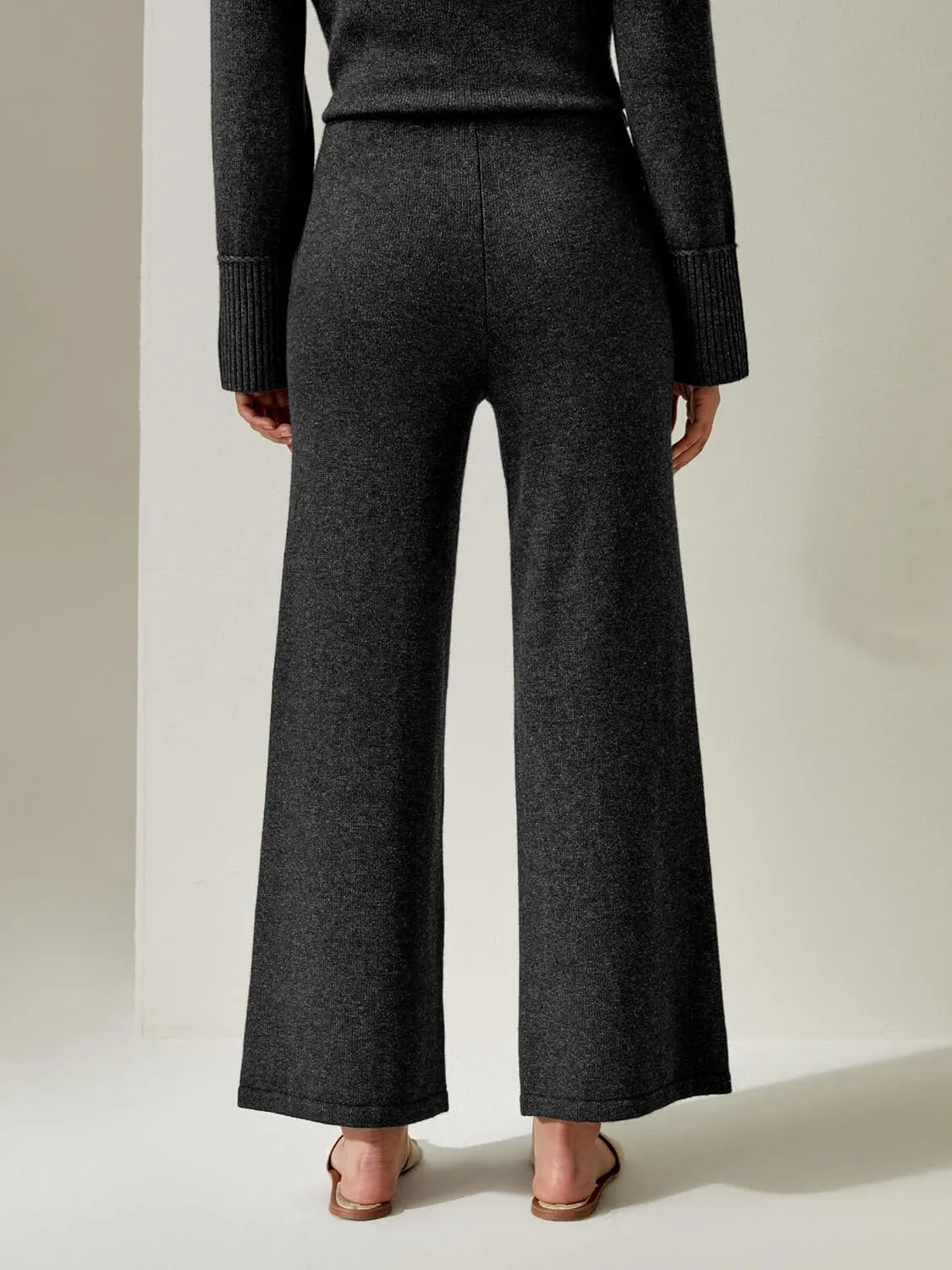 LilySilk Wool Trouser Women Full Length Wide Leg Ladies Pants Oversize Fit Casual Legging with Woven Plain Knit Pattern