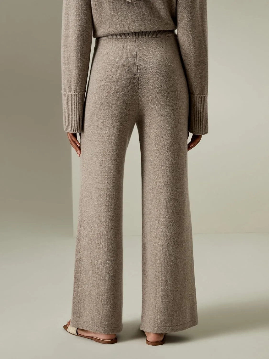 LilySilk Wool Trouser Women Full Length Wide Leg Ladies Pants Oversize Fit Casual Legging with Woven Plain Knit Pattern