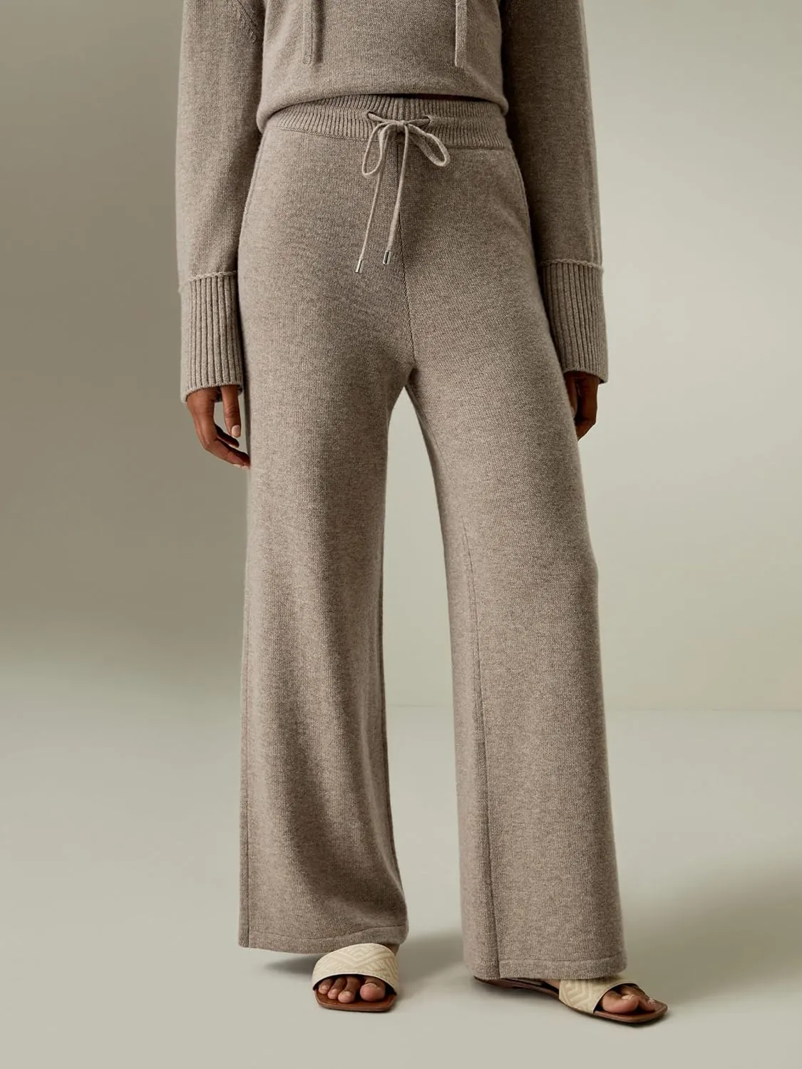 LilySilk Wool Trouser Women Full Length Wide Leg Ladies Pants Oversize Fit Casual Legging with Woven Plain Knit Pattern