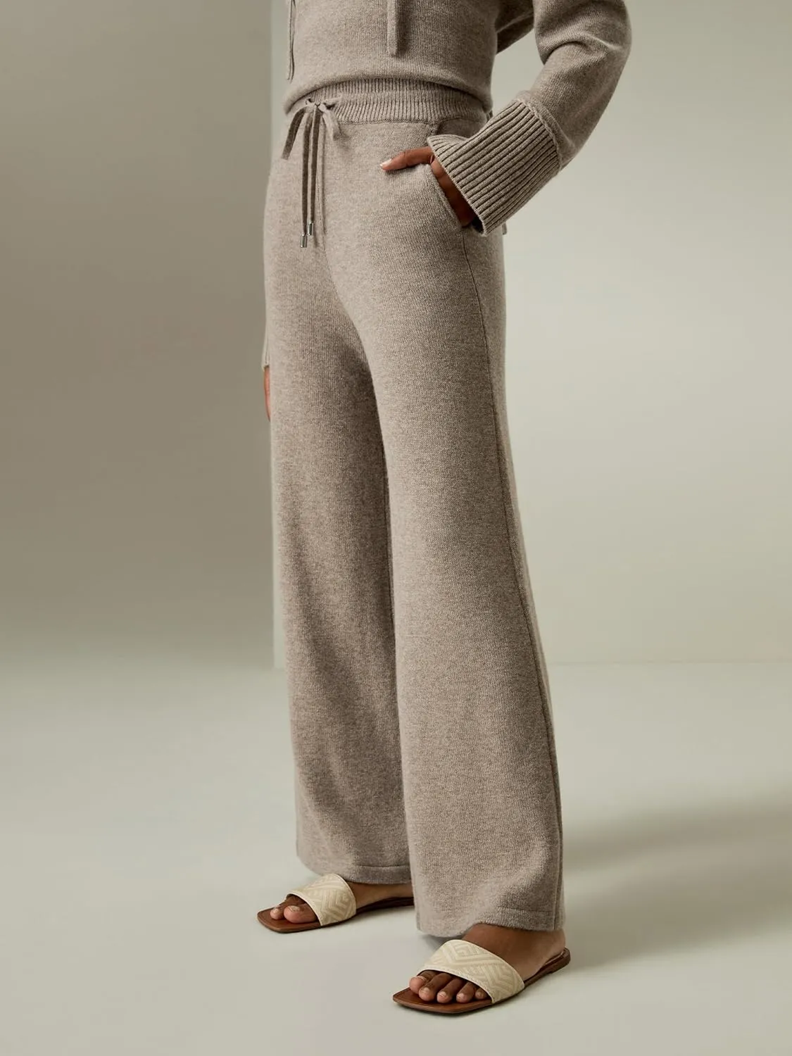 LilySilk Wool Trouser Women Full Length Wide Leg Ladies Pants Oversize Fit Casual Legging with Woven Plain Knit Pattern