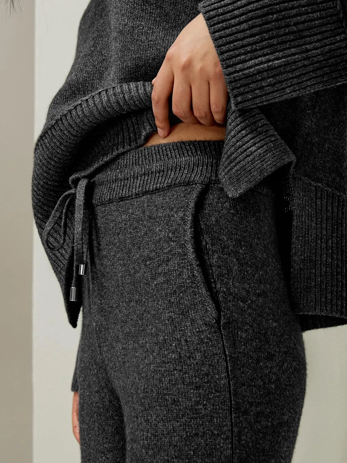 LilySilk Wool Trouser Women Full Length Wide Leg Ladies Pants Oversize Fit Casual Legging with Woven Plain Knit Pattern