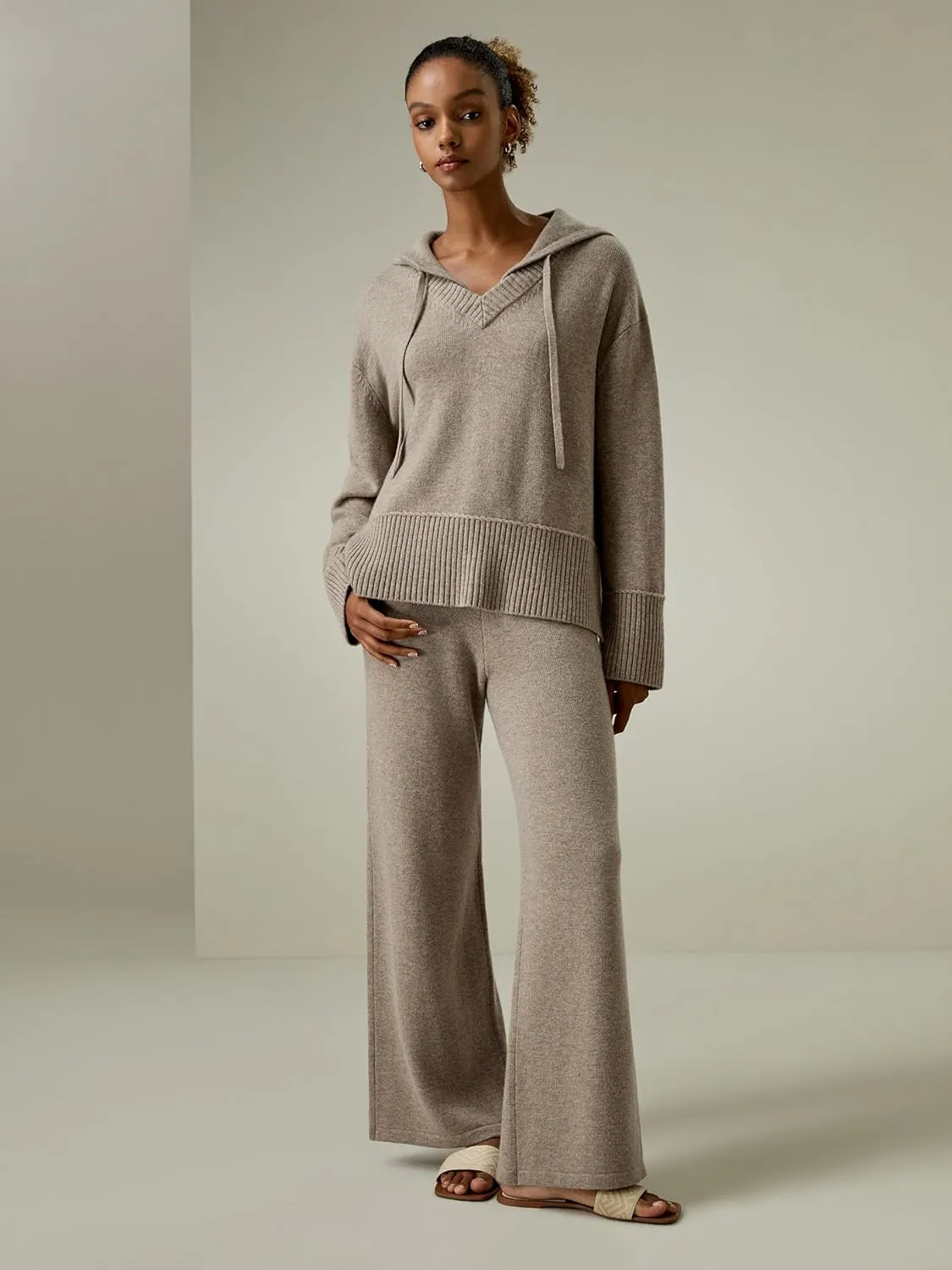 LilySilk Wool Trouser Women Full Length Wide Leg Ladies Pants Oversize Fit Casual Legging with Woven Plain Knit Pattern