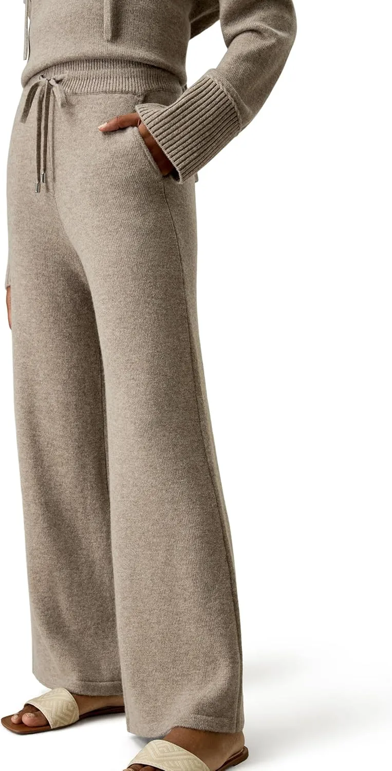 LilySilk Wool Trouser Women Full Length Wide Leg Ladies Pants Oversize Fit Casual Legging with Woven Plain Knit Pattern