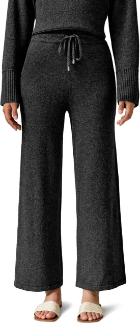 LilySilk Wool Trouser Women Full Length Wide Leg Ladies Pants Oversize Fit Casual Legging with Woven Plain Knit Pattern