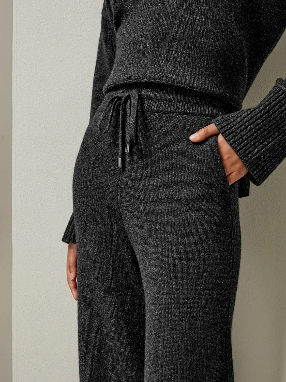LilySilk Wool Trouser Women Full Length Wide Leg Ladies Pants Oversize Fit Casual Legging with Woven Plain Knit Pattern