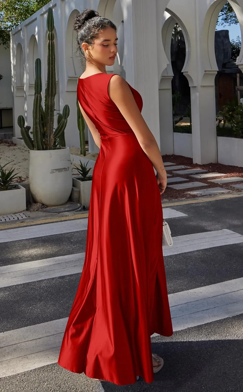 Memoriesea Women's Sexy V Neck Sleeveless High Split Evening Cocktail Maxi Dress
