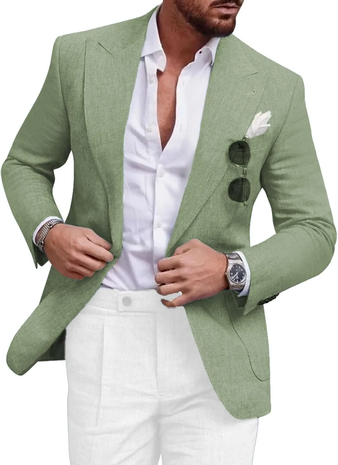 Men's Blazer Casual Sport Coats Linen Slim Fit One Button Suit Jacket Lightweight Sports Jacket