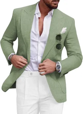 Men's Blazer Casual Sport Coats Linen Slim Fit One Button Suit Jacket Lightweight Sports Jacket