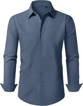 Mens Business Dress Shirt Long Sleeve Button Down Formal Shirt for Men Cotton Slim Fit Shirt for Wedding